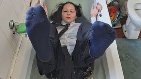Soaking wet socks and button down blouse
