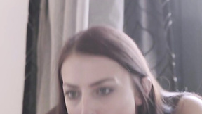 ”Tantalizing glam babe fucks in red stockings & eats cum”
