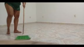 Chubby Neighbor Cleaning Her New Apartment