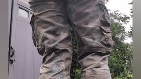 Discrete Wetting in Green Camo Cargo Pants Outside