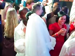 Superb lewd brides suck large rods in public