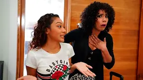 Stepsister and stepmom catch each other being naughty and decide to fuck together on Christmas morning