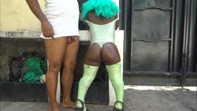 Sexy ebony midget with a nice butt getting banged outdoor