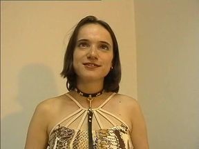 Anastasia with flat tits and hairy pussy plays dildo