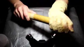 Petite Asian girl applies lotion on race