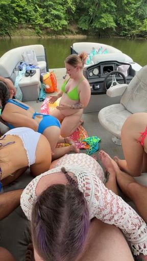 Realhotwife4u Boat Creampie Gangbang for Pregnant Friend on public lake