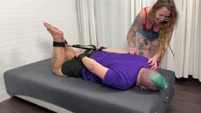 Babz Hogties Matt and Tickles Him Into a Sweating, Laughing, Moaning Puddle