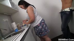 Big booty BBW drilled hard in the kitchen