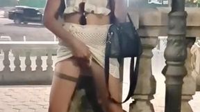 Desperate Nighttime Pee on Grand Stairs – Sheer Crochet Skirt Lift & Public Piss Risk