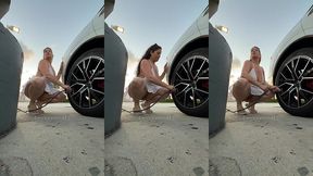 dani valentina pumps air tier in tiny dress - no panties