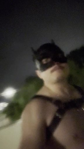 Midnight Bridge Tease: Asian Muscle Hunk's Leather-clad Cock Reveal