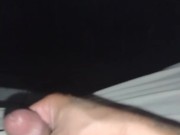 Sexy guy wanking to tranny porn at the gloryhole with his wet cock