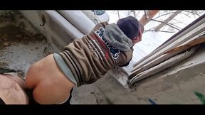 A straight man fucked a jerking guy in an abandoned hospital building