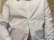 He Plops His Balls on the Bathroom Counter and Jacks Off in a Blue Shirt and Sunglasses