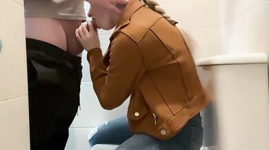Busty professor deepthroats her student in the uni bathroom