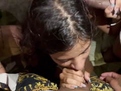 Sexy amateur babe gets her pussy and clit dominated by a group of friends