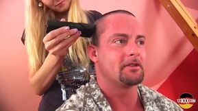 Superb Blonde Gives Him a Haircut and a Fuck