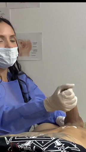 Key moment from "A big ass doctor sucks it on me in the hospital office, I in her hands."