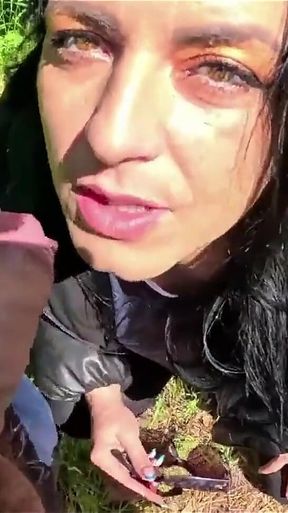 Outdoor Deepthroat, Rough Facefucking and Cum All Over My Downjacket