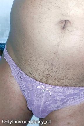 Ladyboy Strip and Piss Outdoor in Chastity Cage and Plug