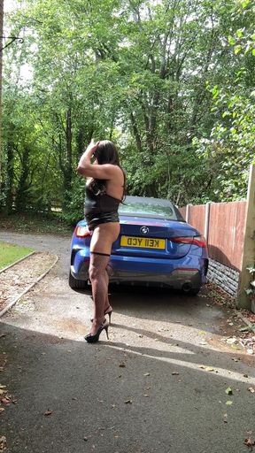 Sexy Crossdresser Kellycd2022 in Black Pvc Bodysuit and Fishnet Stockings and Heels