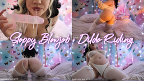 Chubby Dildo Riding; Sloppy Blowjob