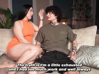 Large-bootied stepmother catches stepson masturbating and comes to a conclusion how to aid him