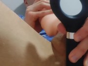 Bisexual teen twink boy jerks off dick with a pussy toy, plays with a sex massager and cums huge