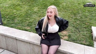 A stranger deepthroats a big dick and gets a mouthful of cum