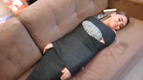 Angel_Bondage on the balcony with black tapes_Mummification_POV