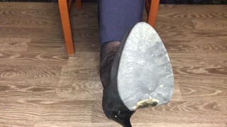 kelly_feet office secretary in black nylon stockings after work shoes slave