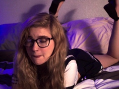 MILF blonde masturbates on the bed