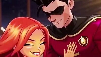 Starfire & Robin's first anal pounding: Hentai anime MILF gets a hot BJ and a hard fuck!