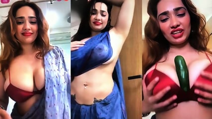 Aditi Mistry Nude Boobs N!pples Expose in Transparent Wet Blue Saree Live  P02