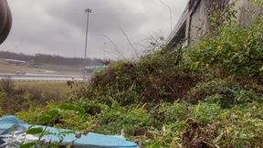 Rain-soaked Muscle God: Nude Highway Flex &amp; Explosive Cum Blast