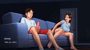 Debbie surprises Anon with footjob on his massive shaft - Summertime Saga