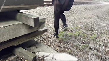 SHOWING ASS WHEN CROSSDRESSED IN THE MIDDLE OF THE CITY (TRAIN)