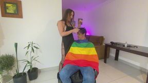 Shemale Barbershop Fantasy Haircut Ends with a Messy Cumshot