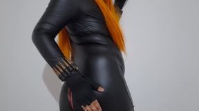 A Short Scene of Trans Black Widow Lactating and Oiling Her Fat Ass Before Showing Her Asshole in Red Thong
