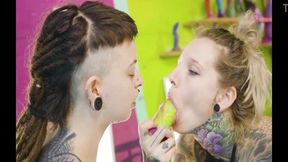 Shy teen gets wrecked in lesbian strap-on scene with tattooed dominatrix