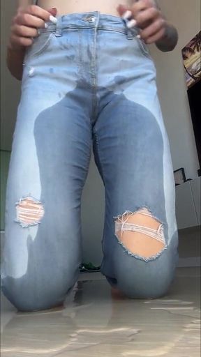 Desperate Jeans Wetting - Full Bladder Piss Puddle Play