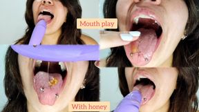 Eating honey in my vibrator - Mouth Play - Mouth Fetish