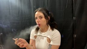 Smoking with Hard Nipples and Ponytails