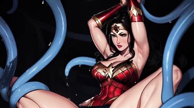 Wonder Woman’s gagged mouth stuffed by ravenous tentacles