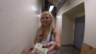 Public BJ in the hallway from a perky tits blonde cutie