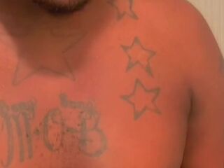 Flashing large ebony wang after work out at gym