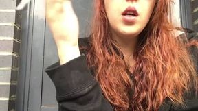 Sexy Redhead teen Smoking in Pink Bra and Black Hoodie