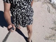linda trans con minivestido caminando en publico con sandalias altas y culo apretado caliente