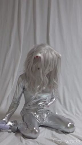 Silver Zentai Kigurumi Cat Cumming