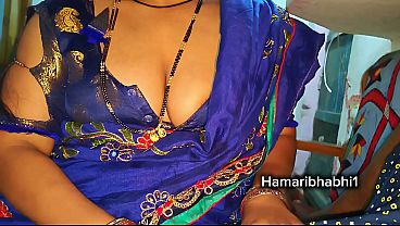 Indian Desi Horny Bhabhi in Blue Silk Saree Fucked Hard After Blowjob and Pussy Licking in Doggy Style and Missionary
